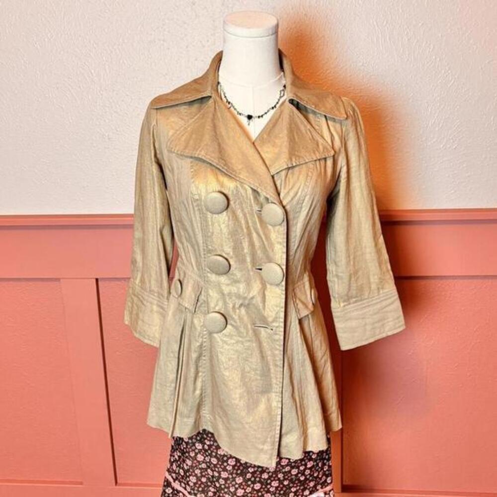 y2k utility chic shimmer trench pea coat candies sz small champagne